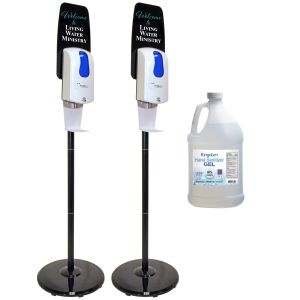 Personalize Elite Series Touchless Black Stand Hand Sanitizer Dispenser and Kingdom Hand Sanitizer Gel