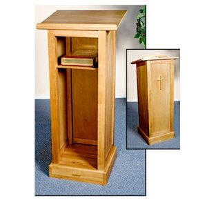 Cross Lectern w/Shelf - Pecan Finish