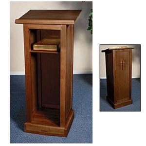 Cross Lectern w/ Shelf - Walnut Finish