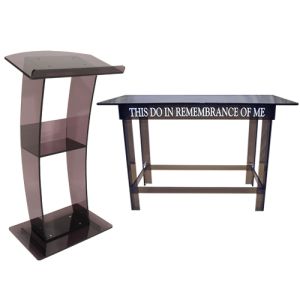 Smoky Gray C Style Lectern with Smoky Gray Communion Table Package