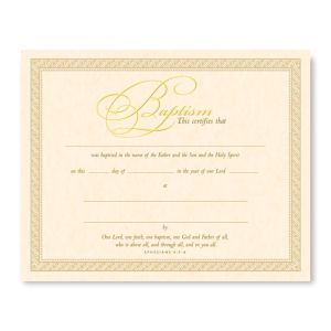 Baptism Certificate - Parchment Gold Embossed