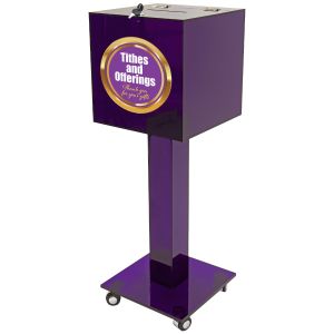 Customized Acrylic Collection Box on Wheels: A Secure and Portable Solution for Your Valuable Donations - Purple