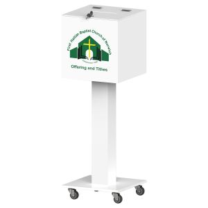 Customized Acrylic Collection Box on Wheels: A Secure and Portable Solution for Your Valuable Donations - White