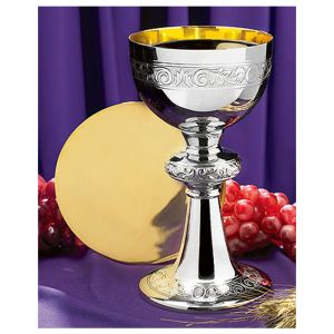 Ornamented Chalice & Paten Set Brass/Nickel Plate 24kt Gold Plate