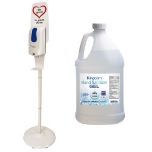 Personalized Elite Series Touchless Hand Sanitizer Dispenser with White Stand and 1 Gallon of Sanitizer