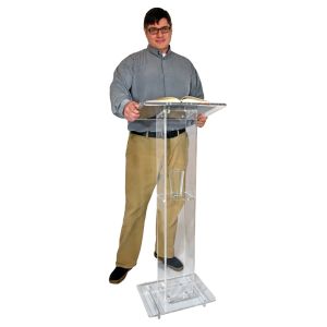 Kingdom KL26C Presenter Acrylic Podium | Clear Rectangular Design | Built-In Shelf | Curved Shape