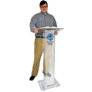 Elevate Your Sermons: Personalized Compact Acrylic Podium with Built-in Shelf