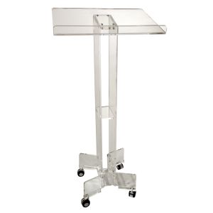 Kingdom Acrylic Lectern with Wheels and Shelf - Clear