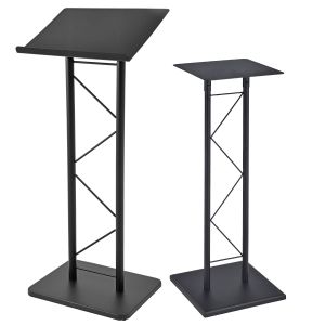 Metal Church Podium Lectern with Side Stand Table in Sleek Black