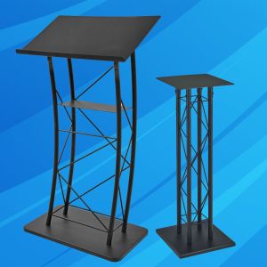 Kingdom Black Alexander Metal Pulpit / Podium with Metal Side Stand in Black