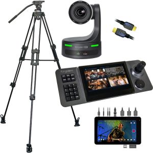 Kingdom Complete Live Streaming Package: MEDIUM DUTY Tripod, 4K Robotic PTZ Camera, YoloBox HD Switcher