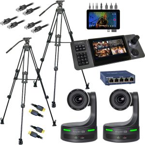 Kingdom Multi-Camera Package: MEDIUM DUTY Tripods, 4K Cameras, YoloBox HD Switcher, Pro Robotic 10" Touchscreen Controller w/ Joystick