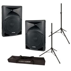 Kingdom Versa Pro Loud Speaker Monitor - 12 Inch with 2 Pack Indoor - Outdoor Speaker Stand Tripod with Carrying Bag