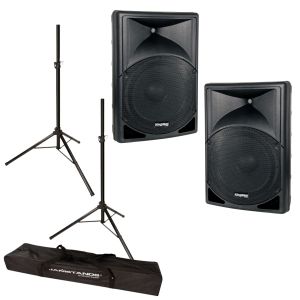 Kingdom Versa Pro Loud Speaker Monitor - 15 Inch with 2 Pack Indoor - Outdoor Speaker Stand Tripod with Carrying Bag