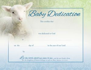 Baby Dedication Certificate - full color with Lamb