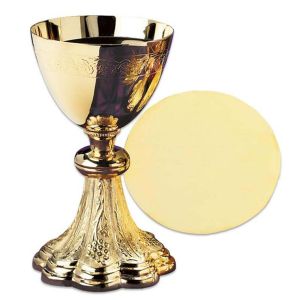 Grapes & Wheat Engraved Chalice with Paten Brass/Gold Plated