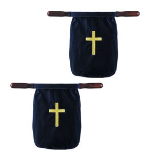 Velvet Offering Bag with Embroidered Cross- Blue