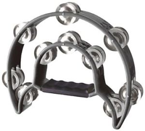 Cutaway Tambourine 20 Jingles, Double Row, Black