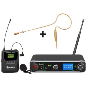 AVTronics 200 Channel UHF Microphone System: 1 Bodypack with 1 Lapel and 1 Ear-Worn Microphones - Bundle