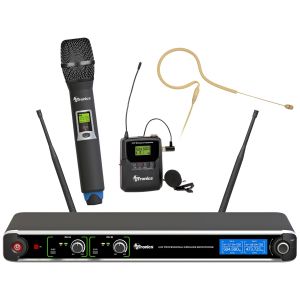 AVTronics Pro 200-Channel Wireless Microphone System with 1 Handheld, Lapel and Earworn