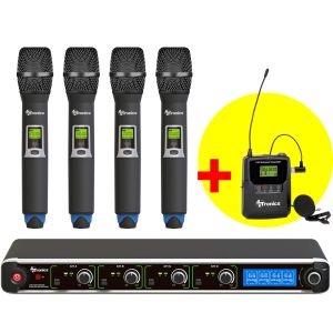 AVTronics SYSQ4H1BP Professional 200 Channel UHF Wireless Mic System: 4 Handhelds, 1 Bodypack with Lapel