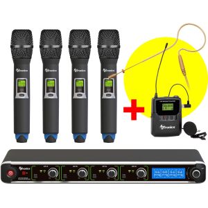 AVTronics 200 Channel UHF Wireless Mic System: 4 Handhelds, 1 Ear-Worn & 1 Body Pack with Lapel