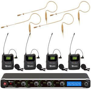 AVTronics 200 Channel UHF Microphone System: 4 Bodypack with 4 Lapel and 4 Ear-Worn Microphones - Bundle