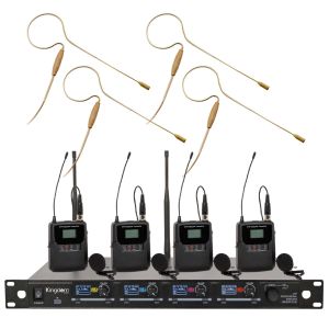 Kingdom V5 Wireless Microphone System with 4 Belt Packs and Beige Earworn Earpieces