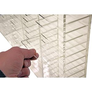 Elegant and Versatile Kingdom Acrylic Rack with 100 Movable Dividers for Stamps, Cassettes and Collectibles