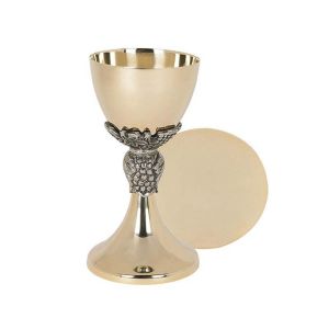 Grape and Leaves Chalice and Paten Set Gold Plated Brass