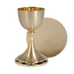 Bright Cut Chalice and Paten Set - Brass