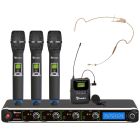 AVTronics 200 Channel 4 Microphone System: 3 Handheld Mics and one Lapel Mic with Professional Dual Headset Mic