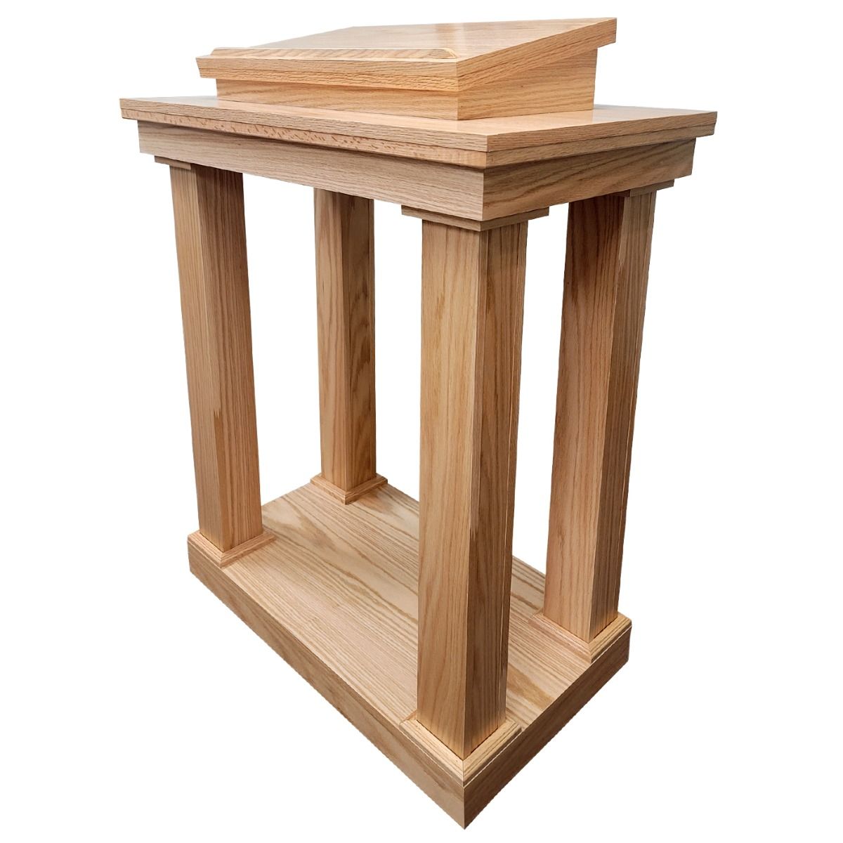 Four Column Large Wood Pulpit Light Oak Finish