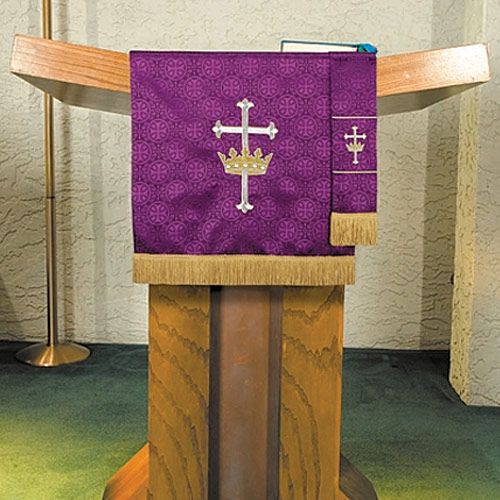 Pulpit Scarf with Fringe with Cross and Crown Design