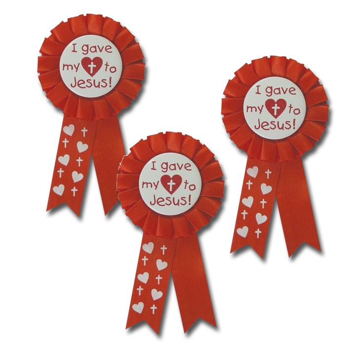 Red Ribbon with Hearts and Crosses - Pack of 3