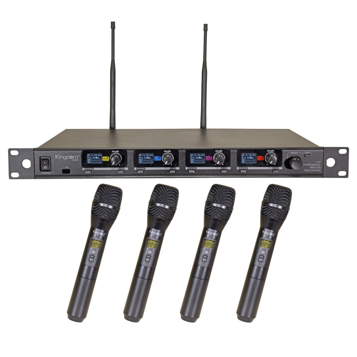 Kingdom V5 Professional 1000 Channels Wireless Mic System with 4 Handhelds - Reliable Audio Solution for Church Services and Live Events