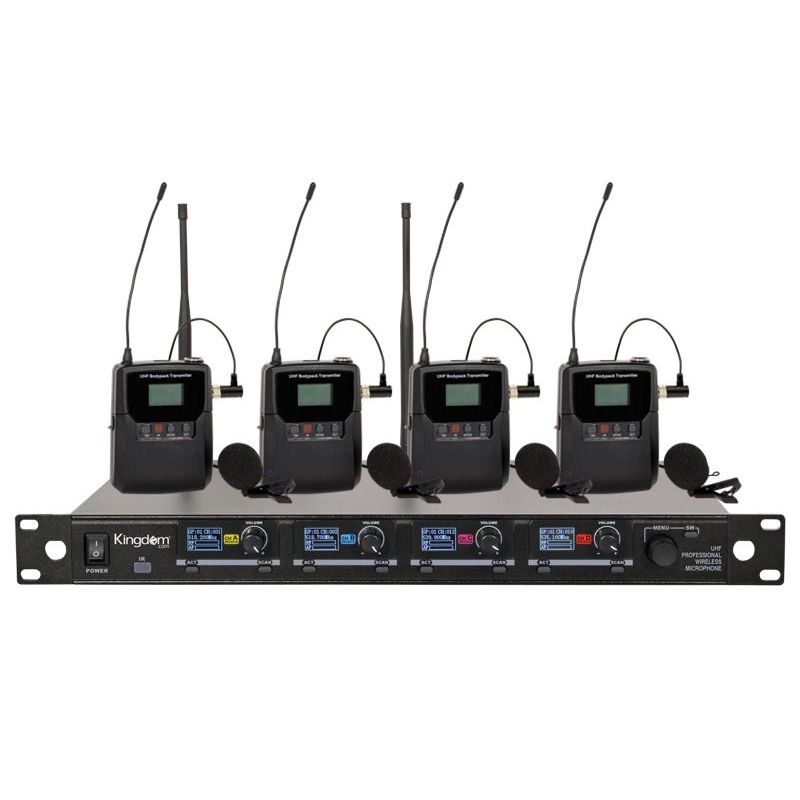 Kingdom V5 Professional Wireless Microphone System with 4 Belt Packs and Lapels