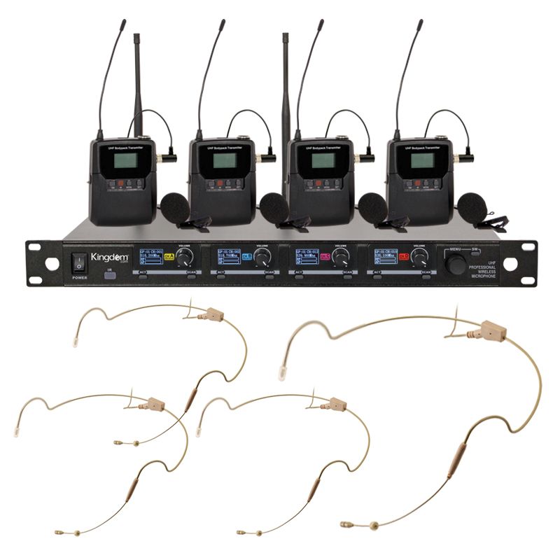 Kingdom V5 Wireless Mic System with 4 Beltpacks with Dual Earworns