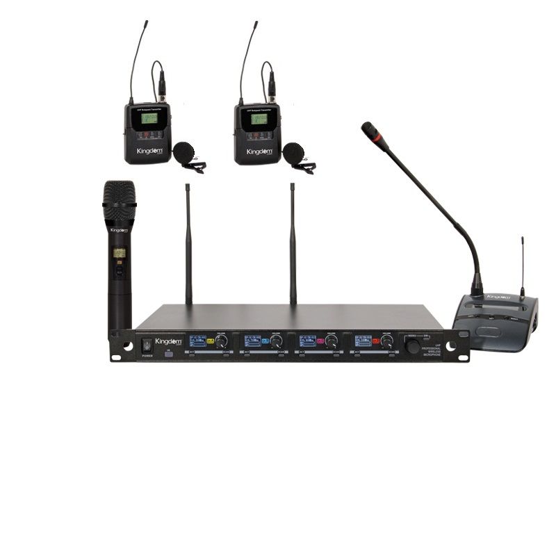 Kingdom V5 Professional Wireless Microphone System with 1 Handheld Microphone, 2 Belt Packs with Lapel Mics and 1 Podium Microphone