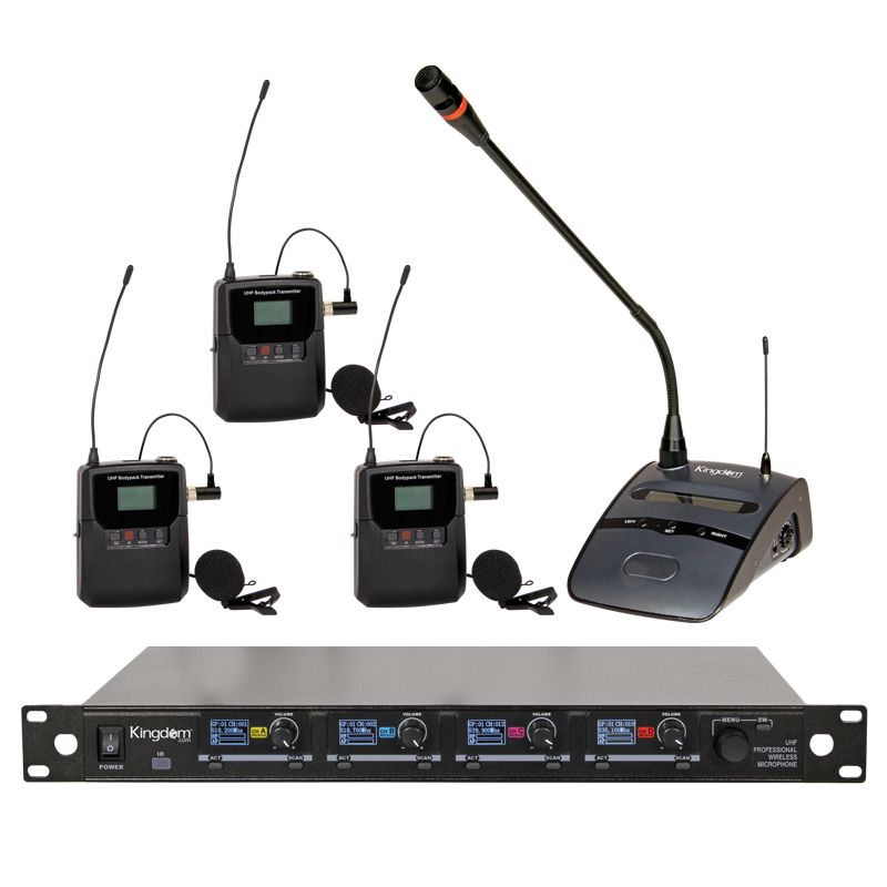 Kingdom V5 Wireless Mic System with 3 Beltpacks with Lapels, 1 Podium